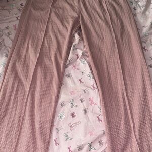 Mauve Ribbed Wide-Leg Pants